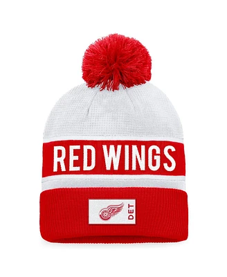 Men's Fanatics Red, White Detroit Red Wings Authentic Pro Rink Cuffed Knit Hat with Pom