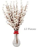 Floral Home 9" White Holly Berry Christmas Stems Set - 12pc with 35 Red Berries