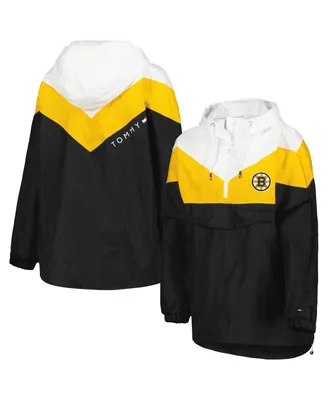 Women's Tommy Hilfiger Black, Gold Boston Bruins Staci Half-Zip Windbreaker Jacket