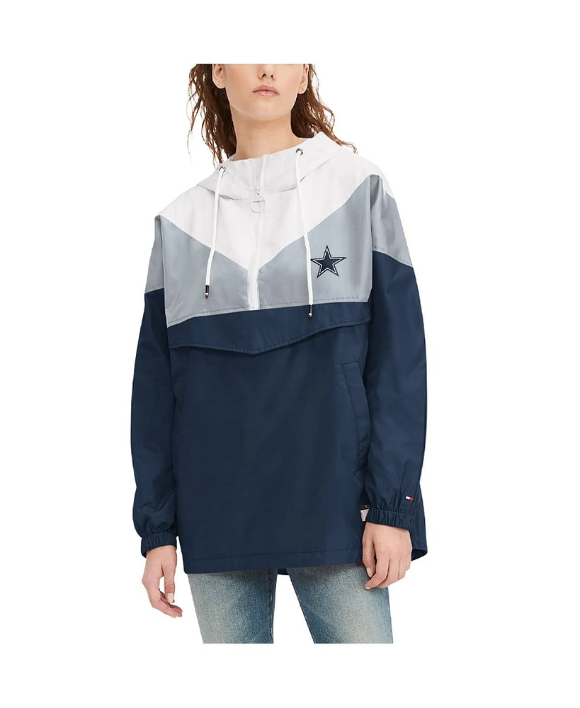 Women's Tommy Hilfiger White, Navy Dallas Cowboys Staci Half-Zip Hoodie Windbreaker Jacket