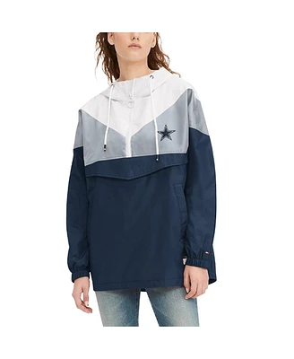 Women's Tommy Hilfiger White, Navy Dallas Cowboys Staci Half-Zip Hoodie Windbreaker Jacket