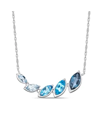 Sterling Silver Elegant Ombre Blue Topaz Marquise Bezel Set East West Pendant Featuring Sky, Swiss and London Blues Necklace