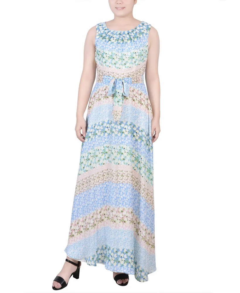 Ny Collection Petite Sleeveless Belted Chiffon Maxi Dress