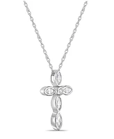 Sterling Silver Simple 2 3/8 (ct. t. w.) Cubic Zirconia Marquise Bezel Set Cross Pendant Necklace