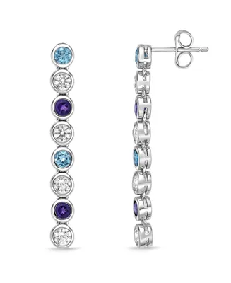 Multi-Gemstone Bezel Drop Earrings in Sterling Silver - Multi