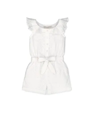 Hope & Henry Big Girls Organic Cotton Ruffle Collar Button Front Romper