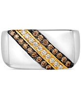 Le Vian Men's Chocolate Diamond (3/8 ct. t.w.) & Nude Diamond (1/5 ct. t.w.) Diagonal Ring in Sterling Silver & 14k Gold-Plate