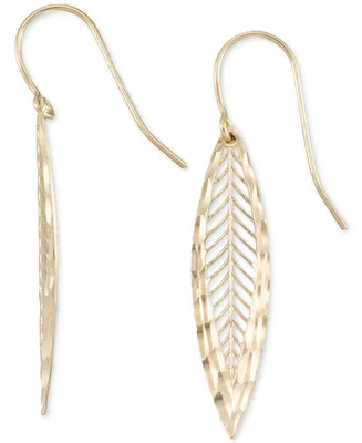 Textured Openwork Leaf Drop Earrings in 10k Gold