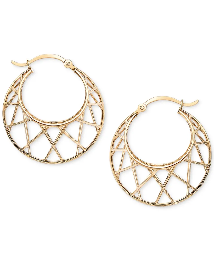 Crisscross Graduated Small Hoop Earrings in 10k Gold, 1"