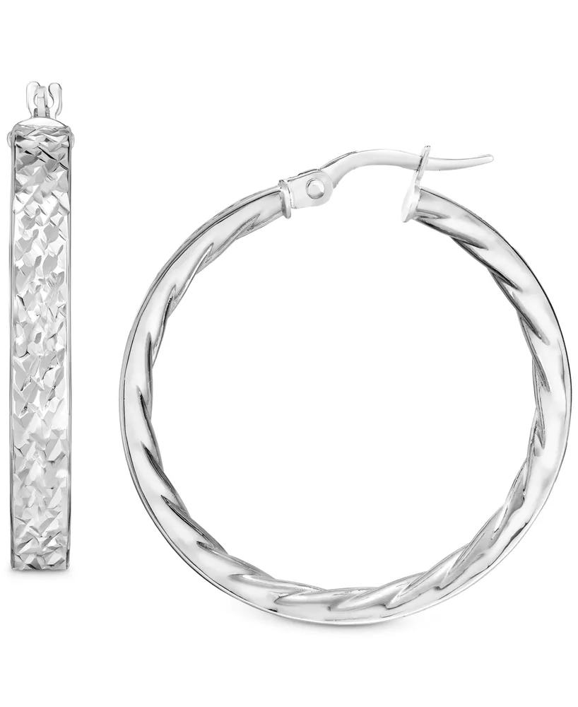 Textured Small Hoop Earrings 14k Gold, 1"