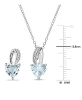 2-Pc. Set Aquamarine (2-3/8 ct. t.w.) & Diamond (1/20 ct. t.w.) Heart Pendant Necklace & Matching Stud Earrings in Sterling Silver