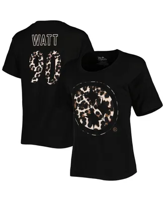 Women's Majestic Threads T.j. Watt Black Pittsburgh Steelers Leopard Player Name and Number Tri-Blend T-shirt