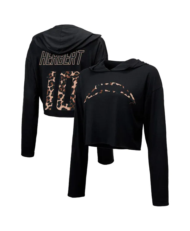 Women's Majestic Threads Black Detroit Lions Leopard Cropped Pullover Hoodie