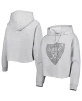 Women's Cuce Silver Las Vegas Raiders Crystal Logo Cropped Pullover Hoodie