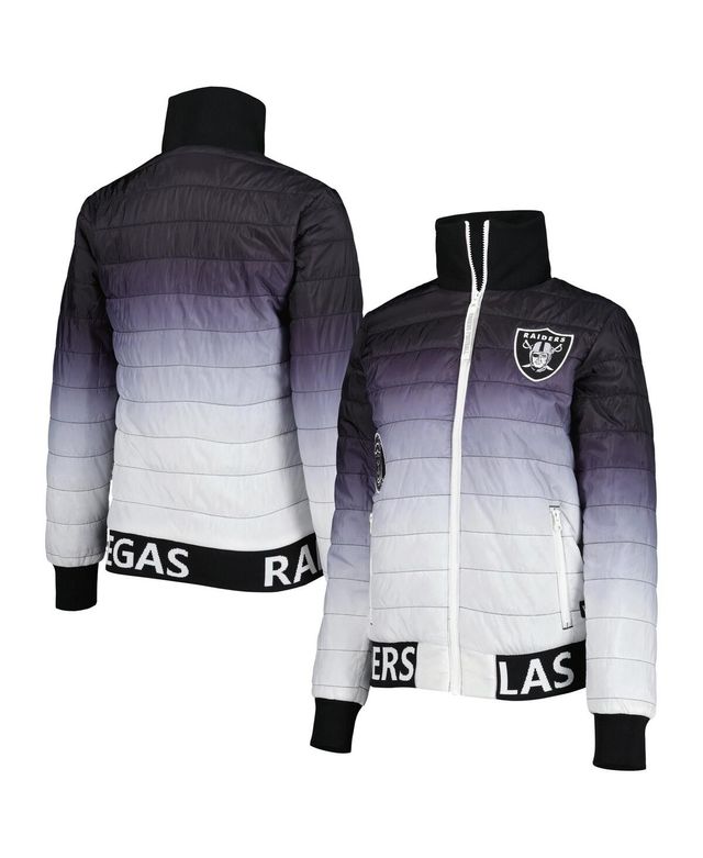 Women's The Wild Collective Black, Silver Las Vegas Raiders Color Block Full-Zip Puffer Jacket