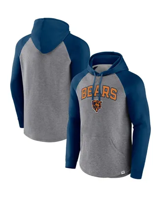 Men's Fanatics Heathered Gray, Navy Chicago Bears By Design Raglan Pullover Hoodie