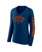 Women's Fanatics Navy Chicago Bears Hometown Sweep Long Sleeve V-Neck T-shirt