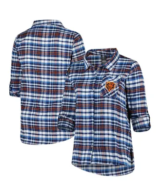 Women's Concepts Sport Navy Chicago Bears Plus Mainstay Flannel Full-Button Long Sleeve Nightshirt