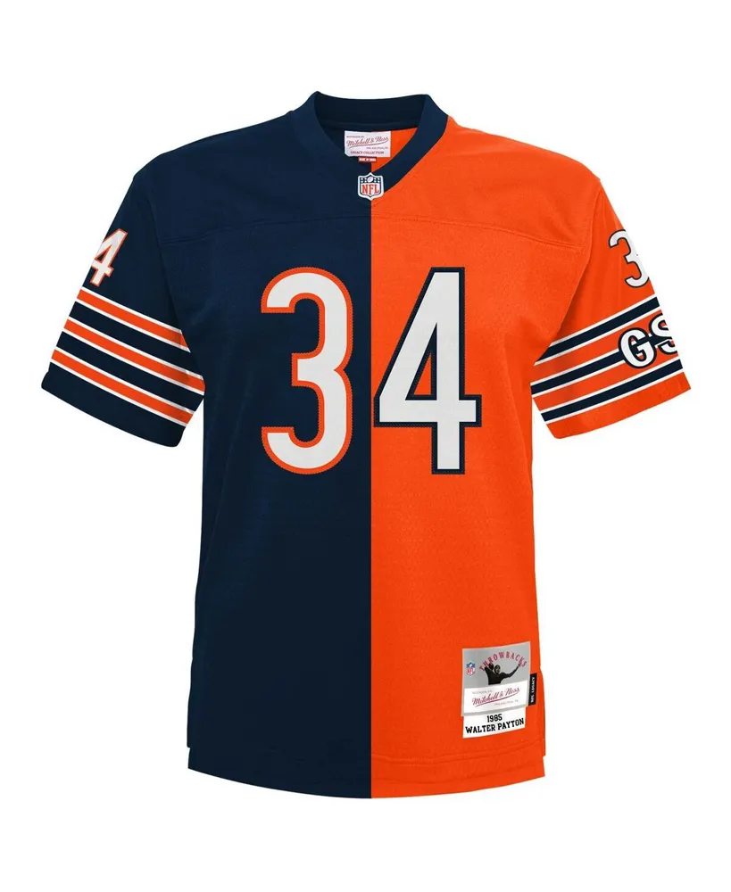 Men's Mitchell & Ness Walter Payton Navy and Orange Chicago Bears Big and Tall Split Legacy Retired Player Replica Jersey