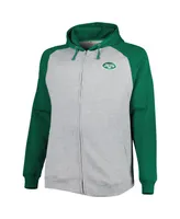 Men's Heather Gray New York Jets Big and Tall Fleece Raglan Full-Zip Hoodie Jacket