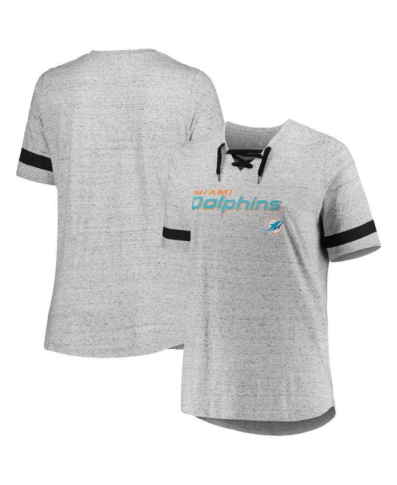 Profile Women's Heather Gray Miami Dolphins Plus Lace-Up V-Neck T-shirt