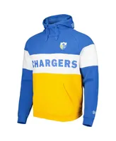 Men's New Era Gold and Powder Blue Los Angeles Chargers Colorblock Throwback Pullover Hoodie