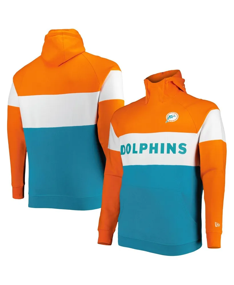 Men's New Era Aqua Miami Dolphins Big and Tall Throwback Colorblock Raglan Pullover Hoodie