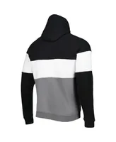 Men's New Era Silver and Black Las Vegas Raiders Colorblock Current Pullover Hoodie