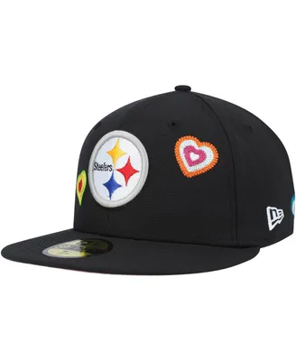 Men's New Era Black Pittsburgh Steelers Chain Stitch Heart 59FIFTY Fitted Hat