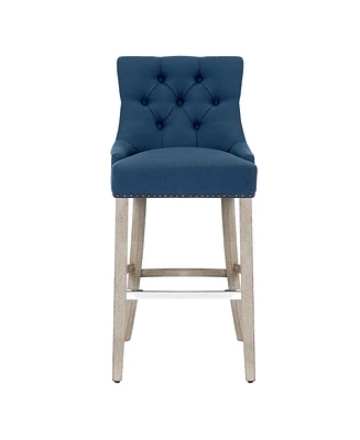 29" Linen Fabric Tufted Buttons Upholstered Wingback Bar Stool