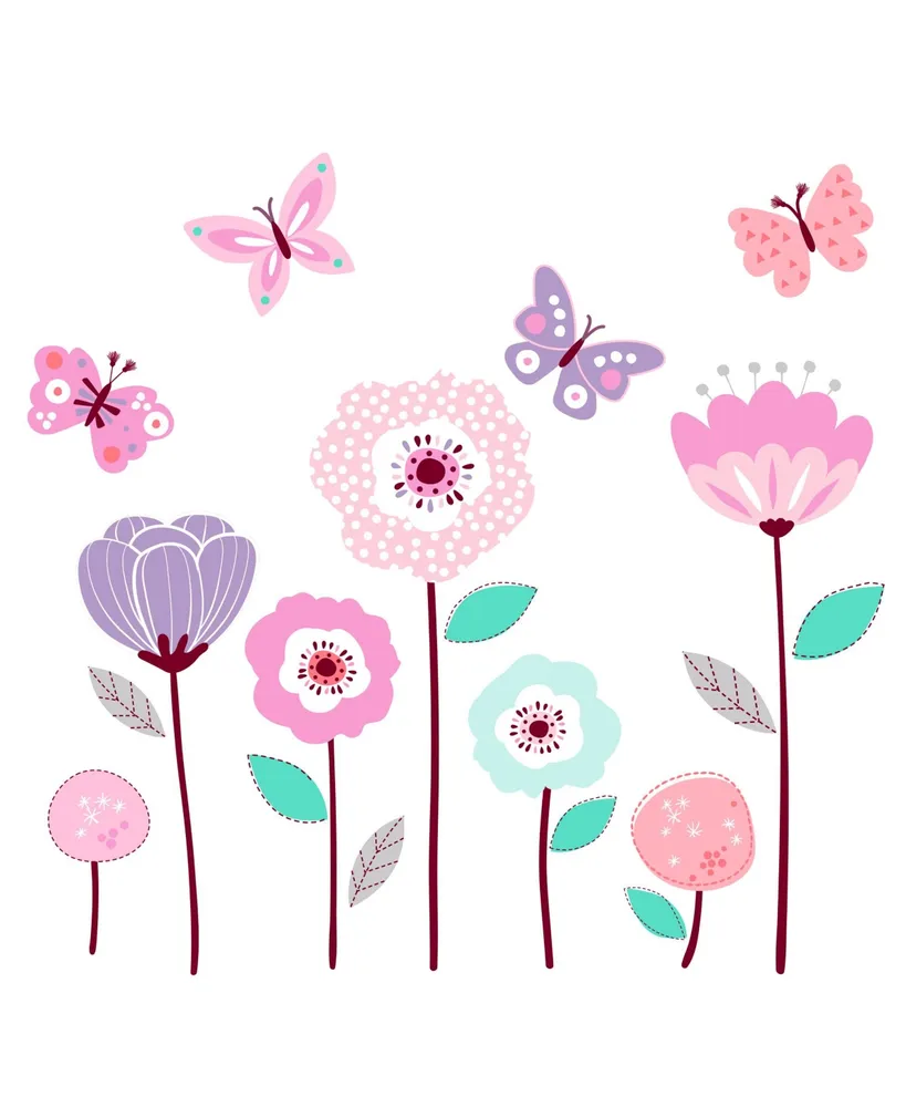 Lambs & Ivy Floral Garden Large Pink/White Watercolor Flowers Wall Decals