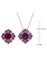 2-Pc. Set Garnet (9-7/8 ct. t.w.) & Amethyst (3-1/3 ct. t.w.) Halo Pendant Necklace & Matching Stud Earrings in Sterling Silver