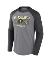 Men's Fanatics Heathered Gray and Heathered Charcoal Pittsburgh Steelers Weekend Casual Tri-Blend Raglan Long Sleeve T-shirt