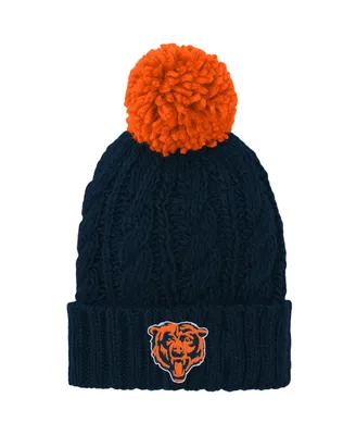 Big Girls Navy Chicago Bears Team Cable Cuffed Knit Hat with Pom