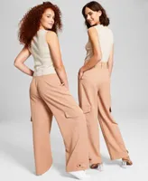 Now This Womens Ribbed Sweater Tank Wide Leg Cargo Pants