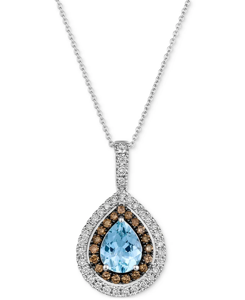 Le Vian Sea Blue Aquamarine (1 ct. t.w.) & Diamond (5/8 ct. t.w.) Teardrop Halo Pendant Necklace in 14k White Gold, 18" + 2" extender