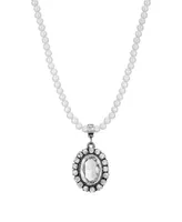 2028 Silver Tone Crystal Rimmed Crystal Imitation Oval Pearl Strand Necklace