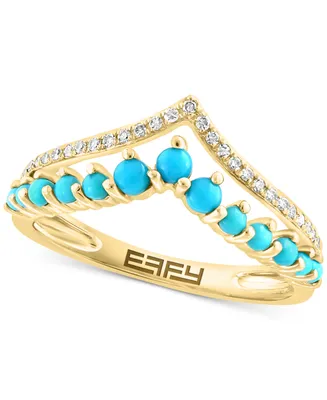 Effy Turquoise & Diamond (1/10 ct. t.w.) Double Row Chevron Ring in 14k Gold