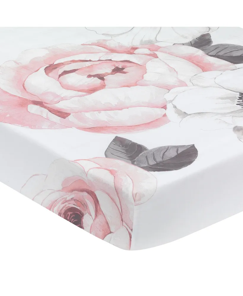 Lambs & Ivy Floral Garden Pink/White Watercolor Cotton Baby Fitted Crib Sheet