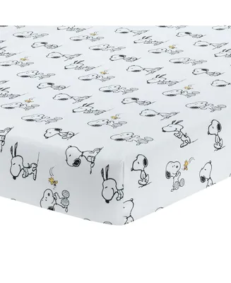 Lambs & Ivy Classic Snoopy 100% Cotton White/Black Fitted Baby Crib Sheet