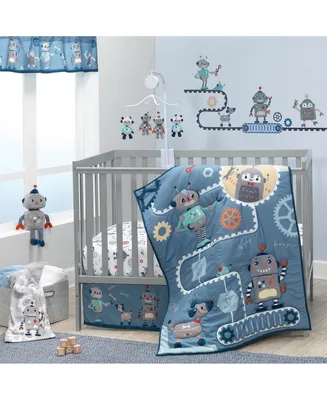 Bedtime Originals Robbie Robot Blue Nursery 3-Piece Baby Crib Bedding Set