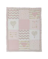 Lambs & Ivy Baby Love Metallic Gold/Pink/White Hearts, Stripes and Chevrons 4-Piece Nursery Crib Bedding Set