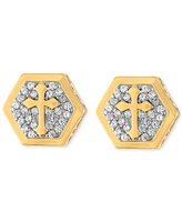 Esquire Men's Jewelry Cubic Zirconia Cross Hexagon Cluster Stud Earrings, Created for Macy's