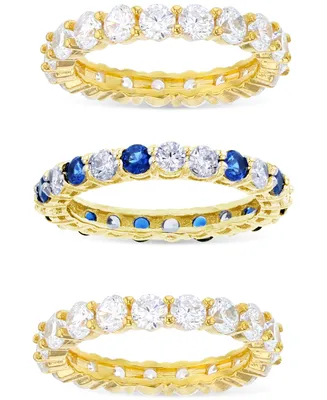 3-Pc. Set Lab-Grown Blue Spinel (2 ct. t.w.) & Cubic Zirconia Eternity Stack Rings 14k Gold-Plated Sterling Silver