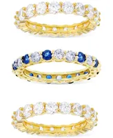 3-Pc. Set Lab-Grown Blue Spinel (2 ct. t.w.) & Cubic Zirconia Eternity Stack Rings 14k Gold-Plated Sterling Silver