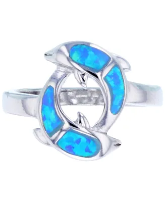 Lab-Grown Opal Inlay Dolphin Ring Sterling Silver
