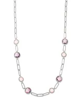 Amethyst (6 ct. t.w.) & Rose Quartz (3 ct. t.w.) Paperclip Link Collar Necklace, 18" + 2" extender - Multi