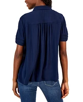 Style & Co Petite Pintuck Short-Sleeve Button-Front Shirt, Created for Macy's