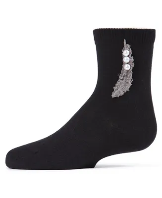 Girl's Feathery Combed Cotton Faux Pearl Crew Socks