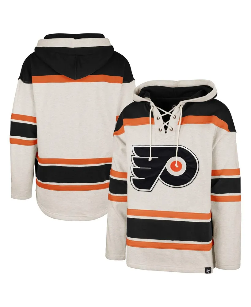 Men's '47 Brand Oatmeal Philadelphia Flyers Rockaway Lace-Up Pullover Hoodie